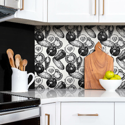 Bathroom wall panel Black and white vegetables