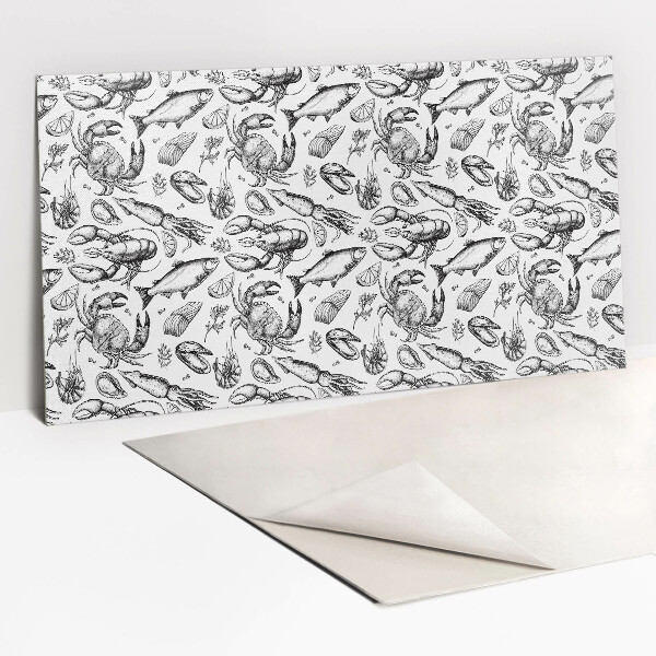 Bathroom wall panel Seafood in black and white