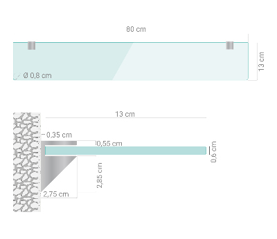 Wall-mounted glass shelf transparent