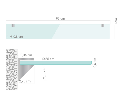 Wall-mounted glass shelf transparent