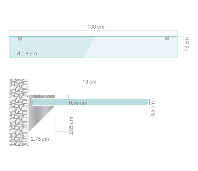 Wall-mounted glass shelf transparent