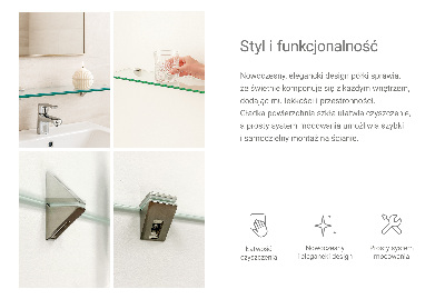 Wall-mounted glass shelf transparent