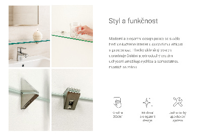 Wall-mounted glass shelf transparent