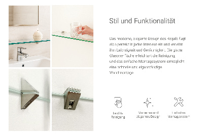 Wall-mounted glass shelf transparent