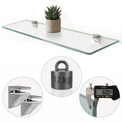 Wall-mounted glass shelf transparent