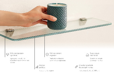 Wall-mounted glass shelf transparent