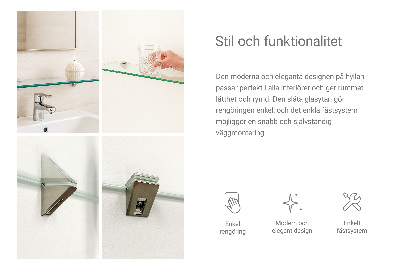 Wall-mounted glass shelf transparent