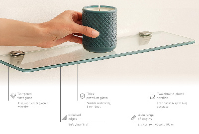 Wall-mounted glass shelf transparent