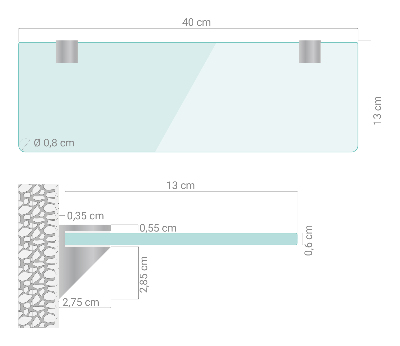 Wall-mounted glass shelf transparent