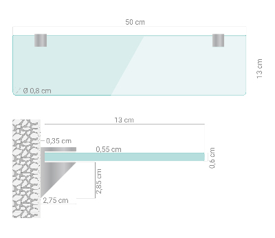 Wall-mounted glass shelf transparent