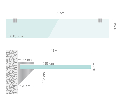 Wall-mounted glass shelf transparent
