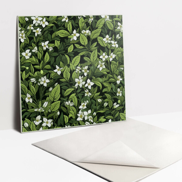 Vinyl tiles wall White flowers and leaves