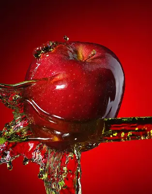 Fabric roller blind red apple in the depths design