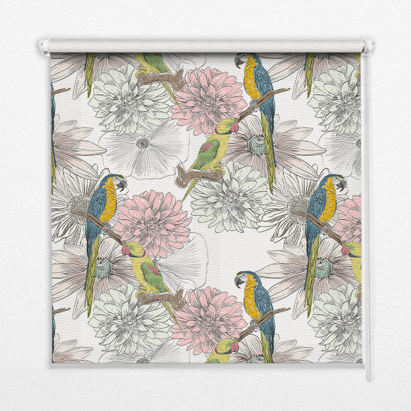 Fabric roller blind Parrots on a branch