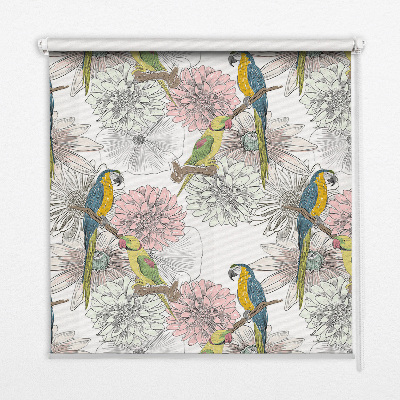 Fabric roller blind Parrots on a branch