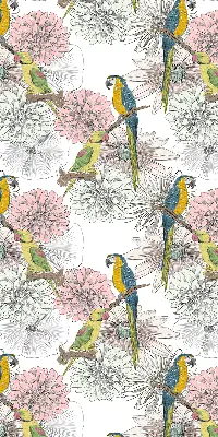 Fabric roller blind with a parrots on a branch print