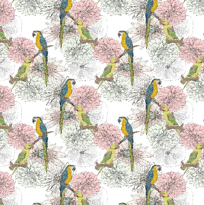 Fabric roller blind with a parrots on a branch print