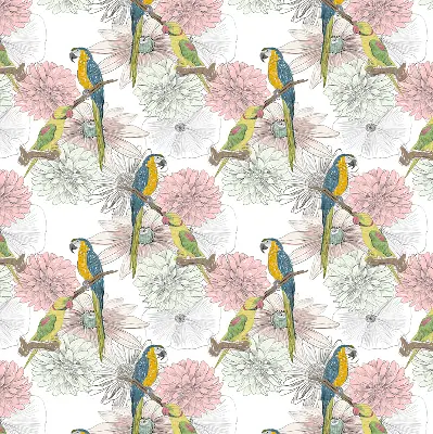 Fabric roller blind with a parrots on a branch print