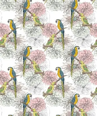 Fabric roller blind with a parrots on a branch print