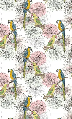 Fabric roller blind with a parrots on a branch print