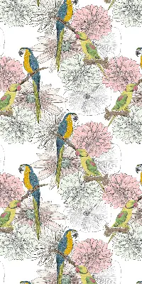 Fabric roller blind with a parrots on a branch print
