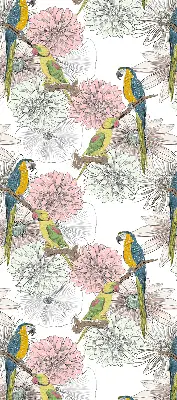 Fabric roller blind with a parrots on a branch print