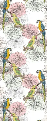 Fabric roller blind with a parrots on a branch print