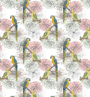 Fabric roller blind with a parrots on a branch print