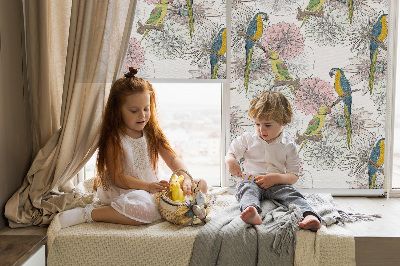 Fabric roller blind Parrots on a branch