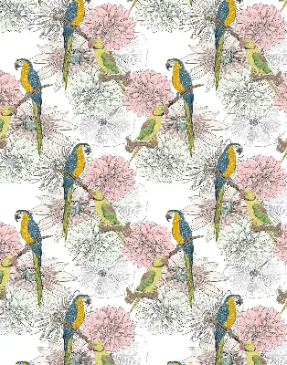 Fabric roller blind with a parrots on a branch print