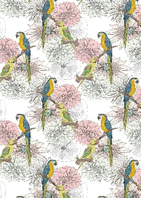 Fabric roller blind with a parrots on a branch print