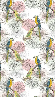 Fabric roller blind with a parrots on a branch print
