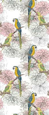Fabric roller blind with a parrots on a branch print
