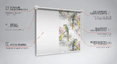 Fabric roller blind with a parrots on a branch print