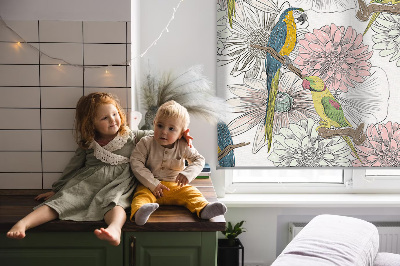 Fabric roller blind Parrots on a branch