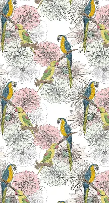 Fabric roller blind with a parrots on a branch print