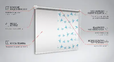 Modern roller blind with blue birds pattern