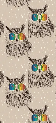 Roller blind for large window with owls wearing colorful glasses
