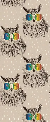 Roller blind for large window with owls wearing colorful glasses