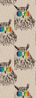 Roller blind for large window with owls wearing colorful glasses