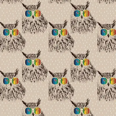 Roller blind for large window with owls wearing colorful glasses