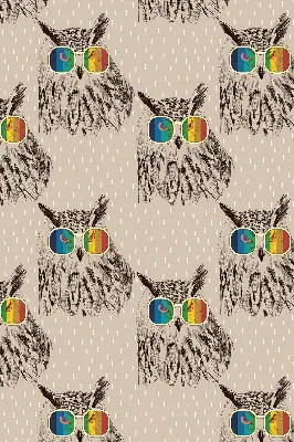 Roller blind for large window with owls wearing colorful glasses