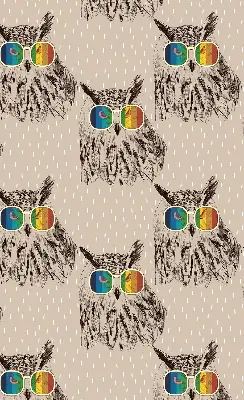 Roller blind for large window with owls wearing colorful glasses