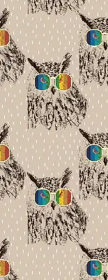 Roller blind for large window with owls wearing colorful glasses