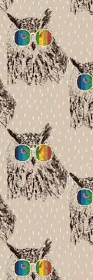 Roller blind for large window with owls wearing colorful glasses