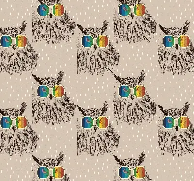 Roller blind for large window with owls wearing colorful glasses