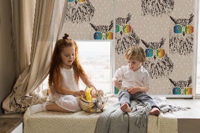 Roller blind for large window Owls in colorful glasses