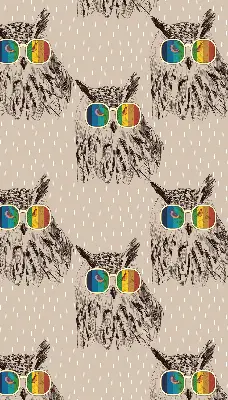 Roller blind for large window with owls wearing colorful glasses