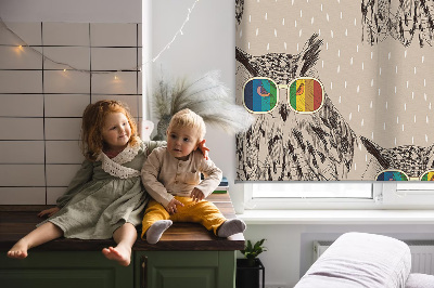 Roller blind for large window Owls in colorful glasses