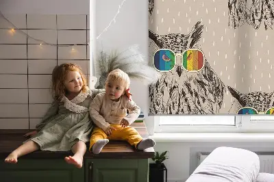 Roller blind for large window with owls wearing colorful glasses